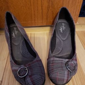 Plaid wedge shoes
